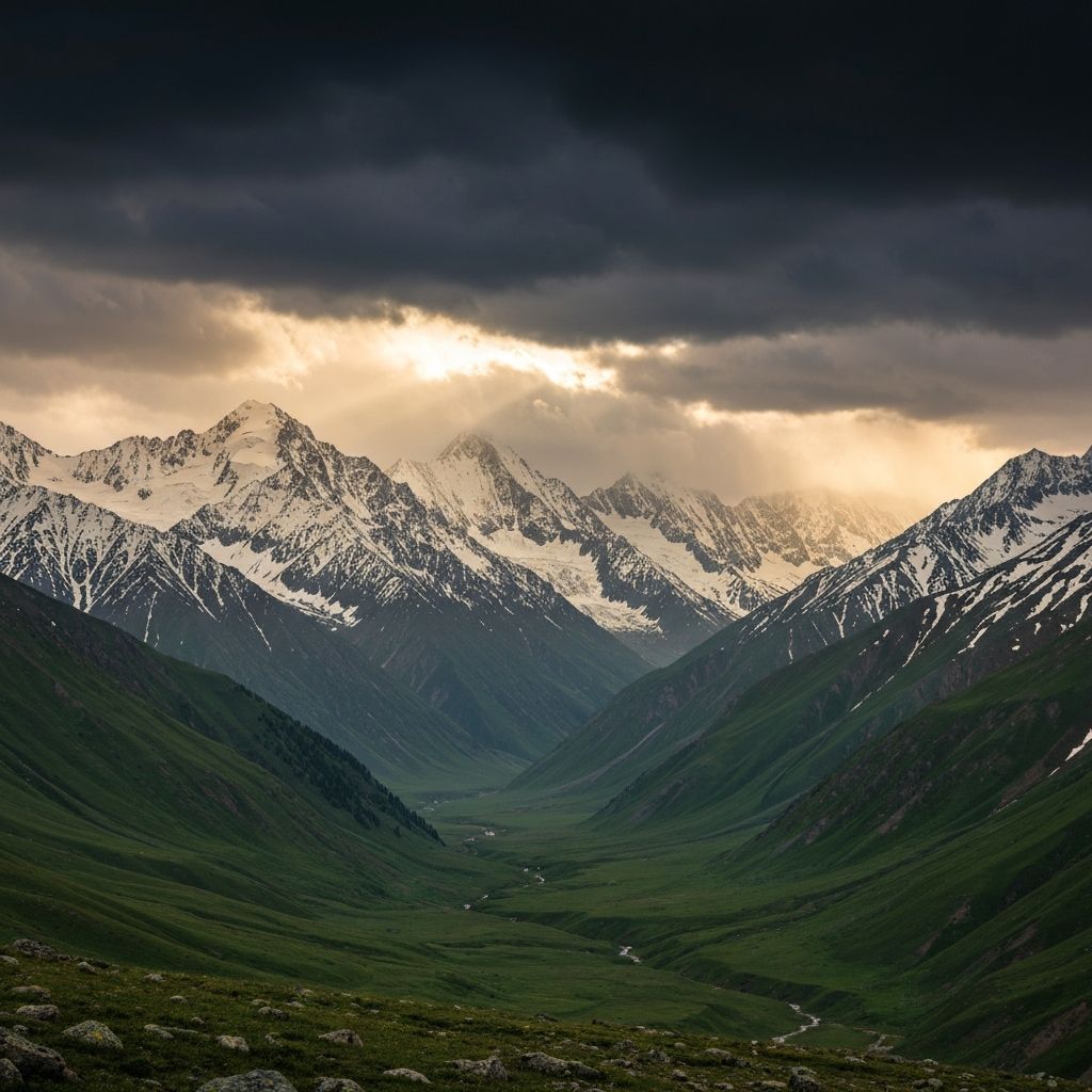 Tien Shan mountains of Kazakhstan at golden hour